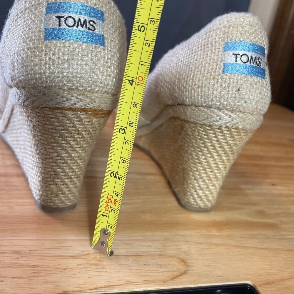 TOMS Womens Natural Burlap Peep Toe Espadrille Wedge Sandals Beige Size 11